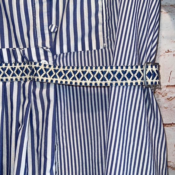MaxMara weekend Dress striped cotton 4 stand up collar blue white belted pockets - Picture 9 of 16